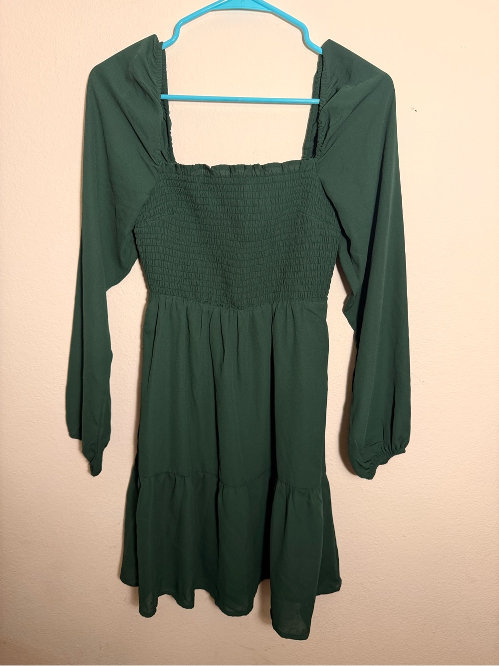 Abercrombie & Fitch Deep Green Long-Sleeve Smocked Dress
